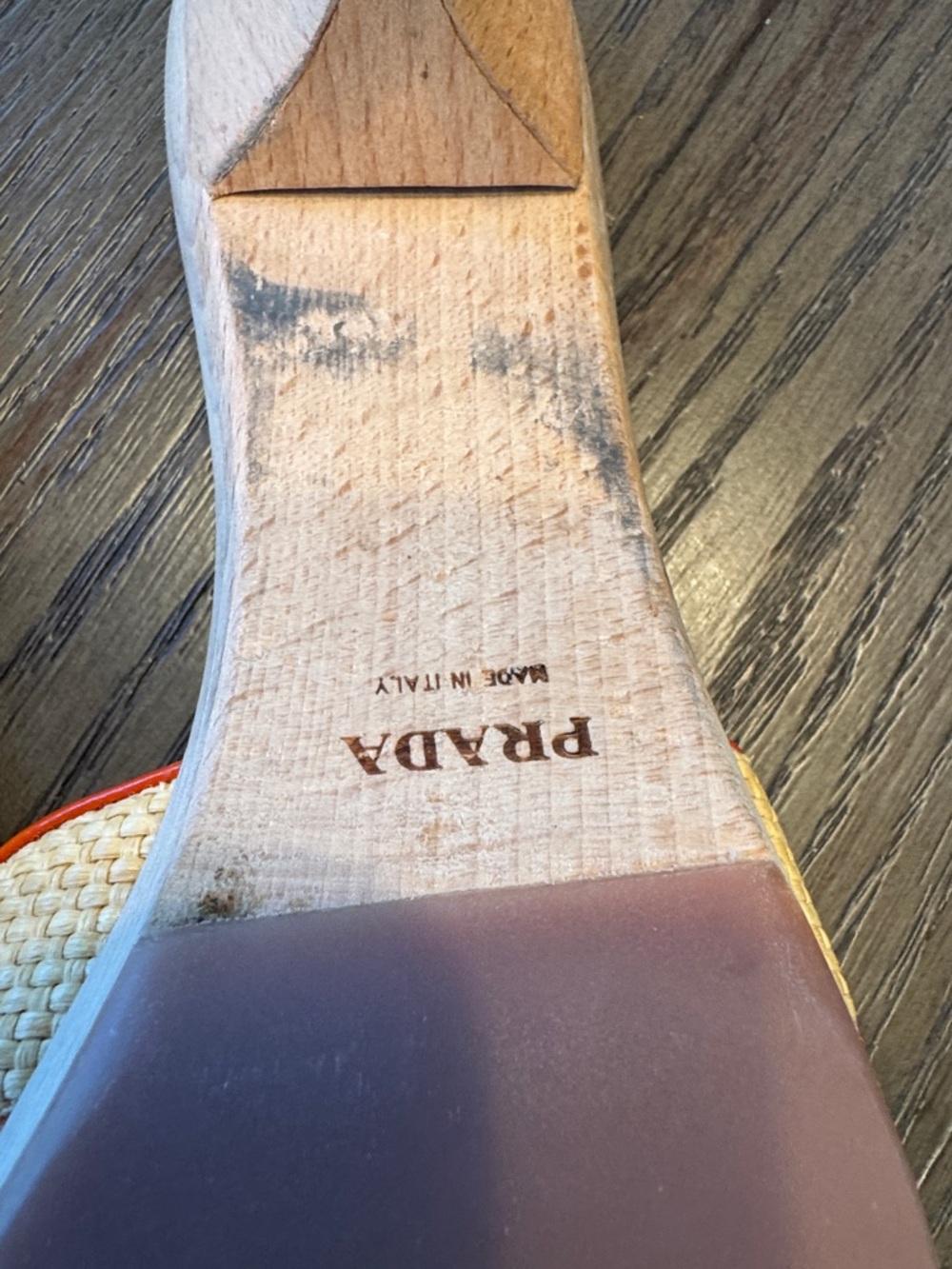 Prada Beige Raffia Slide Mules with Yellow Bow and Coral Trim - Picture 12 of 14